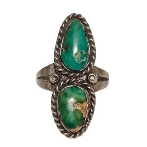 Vintage Navajo Double Natural Turquoise Sterling Statement Ring